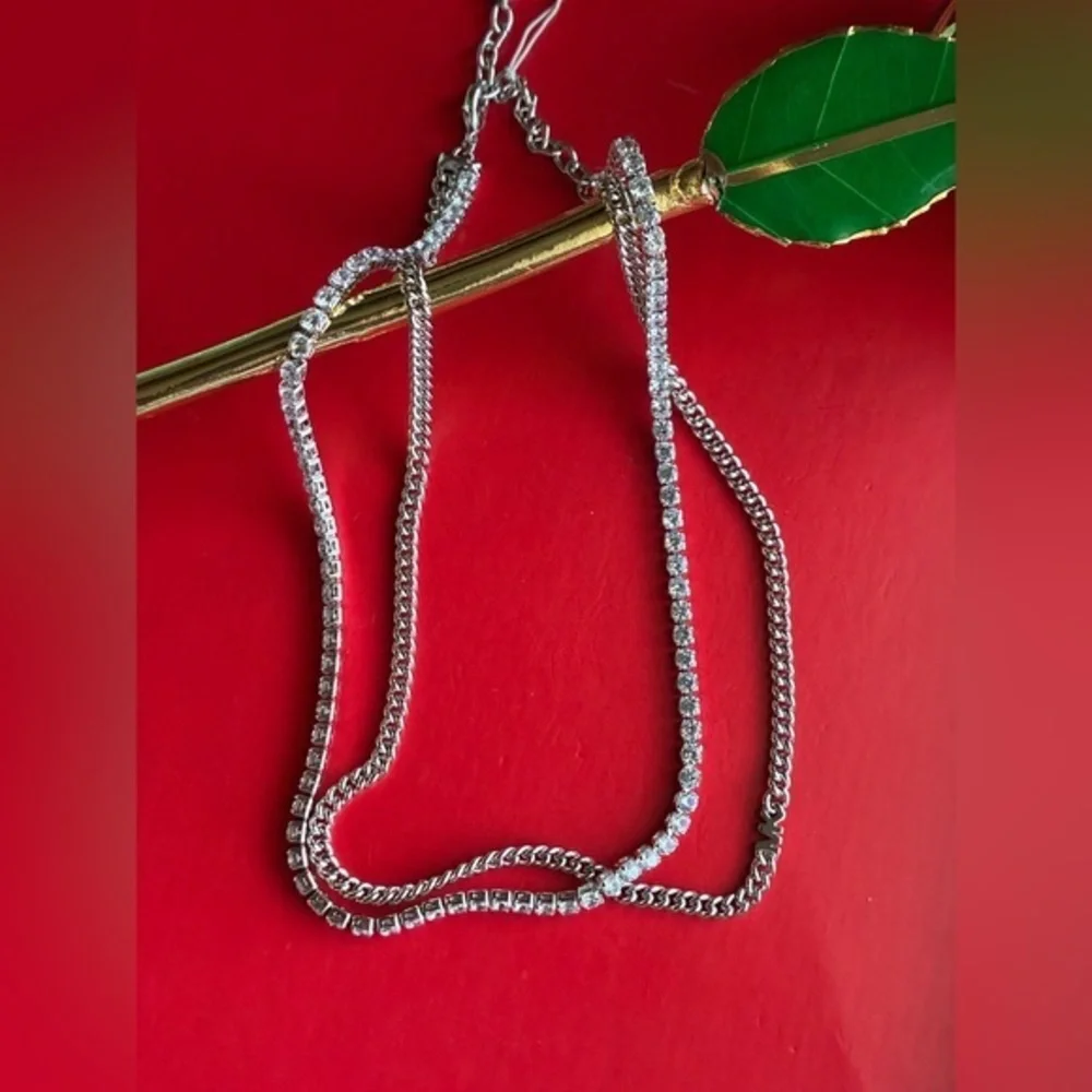 Michael Kors Necklace,Michael Kors Silver and Crystal Necklace